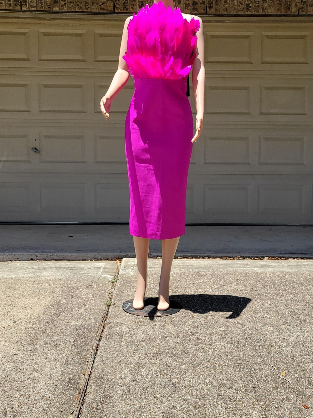 Fashion Nova Lux Marianna Magenta Midi Bandage Dress with Feather Trim